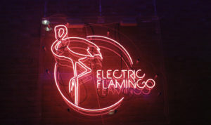 electric flamingo sign in retro eighties event theme