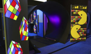 Rubik cube and pacman style tunnel entrance for an event