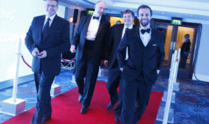 Red carpet at ballroom event theming